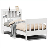 ZNTS Bed Frame without Mattress White 90x190 cm Single Solid Wood Pine 3323282
