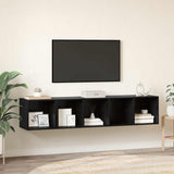 TV Cabinet Set Wall-mounted 2 pcs Black Oak Engineered Wood 3393172