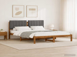 Bed Frame with Upholstered Headboard Natural and Light Grey 904143