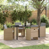 Garden Dining Set with Cushion Folding 5 pcs Beige Poly rattan 3379966