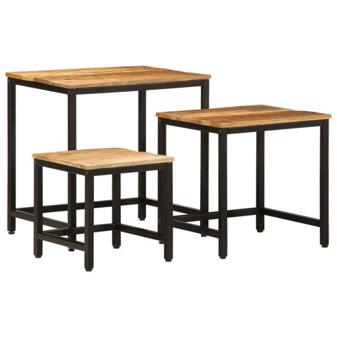 ZNTS Nesting Side Tables 3 pcs Solid Rough Wood Mango 376042