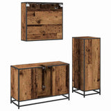 Bathroom Furniture Set with Door 3 pcs Old Wood Engineered Wood 3402456