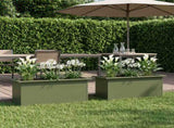 Garden Planter with LED 2 pcs Olive Green 30 x 80 x 30 cm Steel 8008105