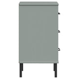 Bedside Cabinet with Metal Legs Grey Solid Wood Pine OSLO 350977
