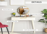 Elegant Dressing Table, with Round Mirror, 80 x 40 x 123 cm - White T3398P329491
