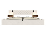 Beige Wide Headboard Upholstered Bed with charging station & Bedside Storage, package 1 N652P324284W