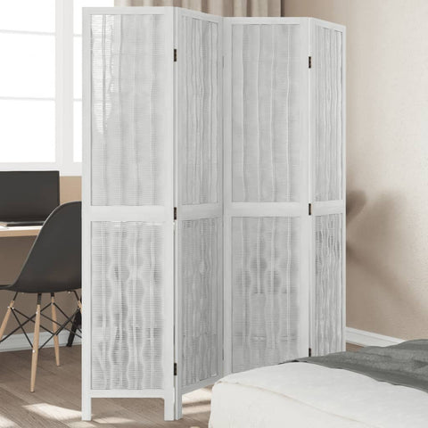ZNTS Room Divider 4 Panels White Solid Wood Paulownia 358674
