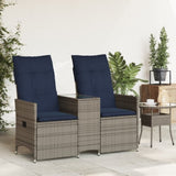 Reclining Garden Sofa 2-Seater with Table Grey Poly Rattan 365714