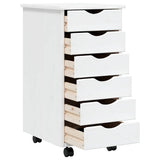 Rolling Cabinet with Drawers MOSS White Solid Wood Pine 355889
