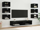 TV Cabinet with LED Strip Lights 8 pcs Black Oak Glass 3402940
