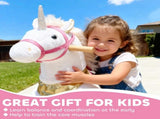 Kids Rocking Horse, Plush Walking Horse with Wheels, Ride On Unicorn Toy for Ages 3-5 Years Old, T3398P422160
