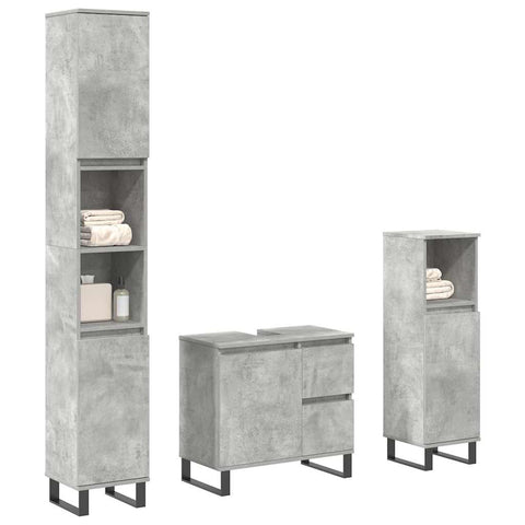 3 Piece Bathroom Furniture Set Concrete Grey Engineered Wood 3324957