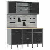 Work Cabinet with Drawer 7 pcs Black Engineered Wood and Steel 3321448