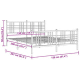 Metal Bed Frame without Mattress with Footboard White 150x200cm 376393
