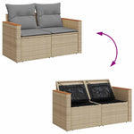 7 Piece Garden Sofa Set with Cushions Beige Poly Rattan Acacia 3327461