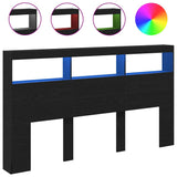 Headboard Cabinet with LED Black Oak 180x17x102 cm 863136