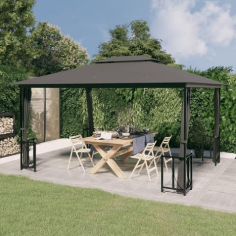 Gazebo with Sidewalls&Double Roofs 3x4 m Anthracite 318544