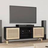TV Cabinet Black 105x30x40 cm Solid Wood Pine&Natural Rattan 345616