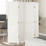 Room Divider 4 Panels White Solid Wood Paulownia 358833