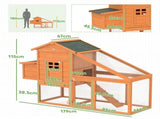 Wooden Chicken Coop with Run, Nesting Box, Slide-out Tray, Ramp, Perches, Asphalt Roof, 179 x 67 x T3398P425404