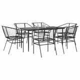 7 Piece Garden Dining Set Black Poly Rattan Glass 3334489