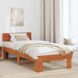 Bed Frame with Headboard Wax Brown 90 x 200 cm Solid Pine Wood 872586