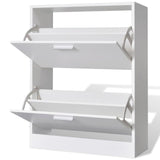 ZNTS White Wooden Shoe Cabinet with 2 Compartments 241242
