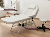 Salon Tattoo Bed with Rotatable Armrests, Adjustable 3-Section Beauty Table with Storage Shelves, 21154689