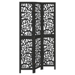Room Divider 3 Panels Black Solid Wood Paulownia 358751