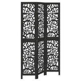 Room Divider 3 Panels Black Solid Wood Paulownia 358751