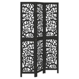 Room Divider 3 Panels Black Solid Wood Paulownia 358751