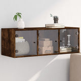 Wall Cabinet with Glass Doors Smoked Oak 102x37x35 cm 836515