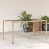 Garden Table with Glass Top Beige 150x90x75 cm Poly Rattan 365533