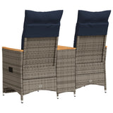 Reclining Garden Sofa 2-Seater with Table Grey Poly Rattan 365724