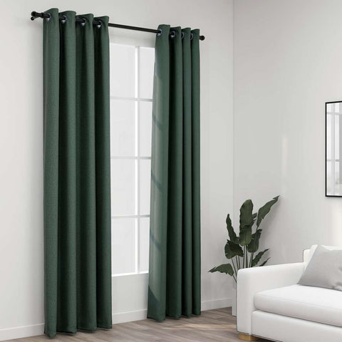 ZNTS Linen-Look Blackout Curtains with Grommets 2pcs Green 140x245cm 321186