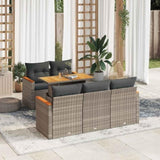 6 Piece Garden Sofa Set with Cushions Grey Poly Rattan Acacia 3327441