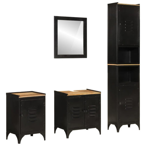 ZNTS 4 Piece Bathroom Furniture Set Iron and Solid Wood Mango 3217111