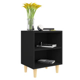 ZNTS Bed Cabinets with Solid Wood Legs 2 pcs Black 40x30x50 cm 805782