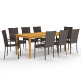 Dining Set Brown Solid acacia wood, PE rattan, powder-coated steel 3067880