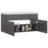 Sink Cabinet with Built-in Basin High Gloss Grey Engineered Wood 3070846