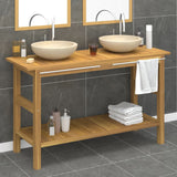 Bathroom Vanity Cabinet with Cream Marble Sinks Solid Wood Teak 3096580