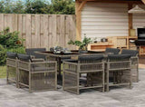 9 Piece Garden Dining Set with Cushions Grey Poly Rattan 3211736