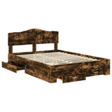 Bed Frame with Drawer Smoked Oak 140 x 200 cm Engineered Wood 3413188
