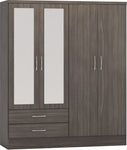 ZNTS Nevada 4 Door 2 Drawer Mirrored Wardrobe 100-101-130