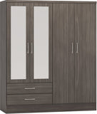 ZNTS Nevada 4 Door 2 Drawer Mirrored Wardrobe 100-101-130