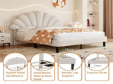 4ft6 Double Upholstered Velvet Bed, with Adjustable Chic Petal Headboard, Velvet Platform Bed N652P169590