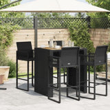 ZNTS Garden Bar Table with Acacia Wood Top Black 105x80x110 cm Poly Rattan 368696