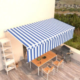 Manual Retractable Awning with Blind 6x3m Blue&White 3069356