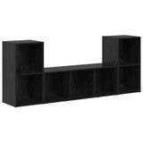 TV Cabinet Set Wall-mounted 3 pcs Black Engineered Wood 3393253