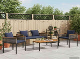 Outdoor Furniture Set Grey and Navy Blue Poly Rattan 42025229